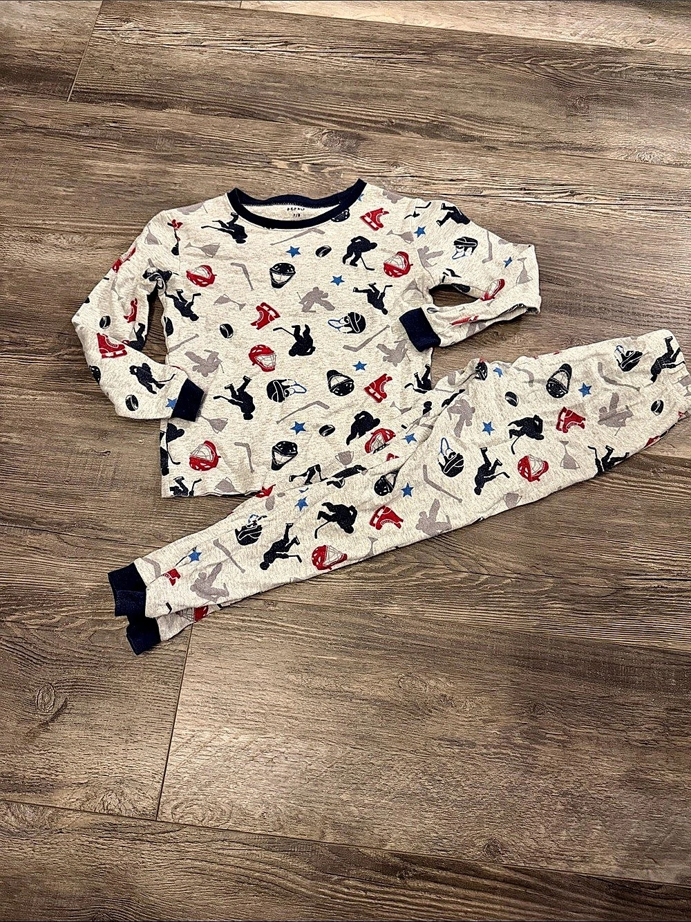 Pekkle Hockey Pajama Set Gray & Blue Size 7/8